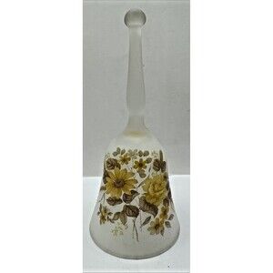 Viking Glass Hand Bell Transparent Frosted Satin roses sunflowers daisy flowers